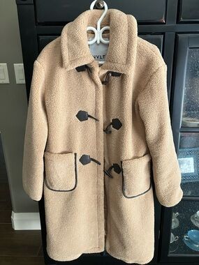 NVLT Tan Teddy Toggle Coat with Black Trim